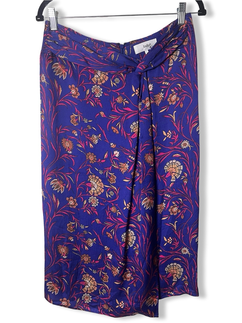Ba&sh Women's Floral Print Faux Wrap Midi Skirt Purple Multicolor Sz. L